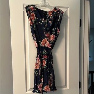 Yumi Kim Navy and Pink Floral wrap Mini Dress with tie.